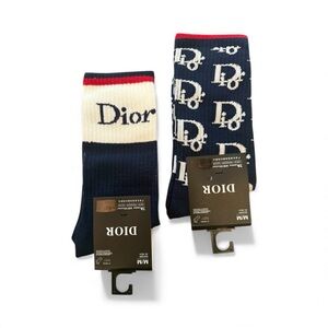 2 Pair Dior Outlet Men's Navy and White Socks